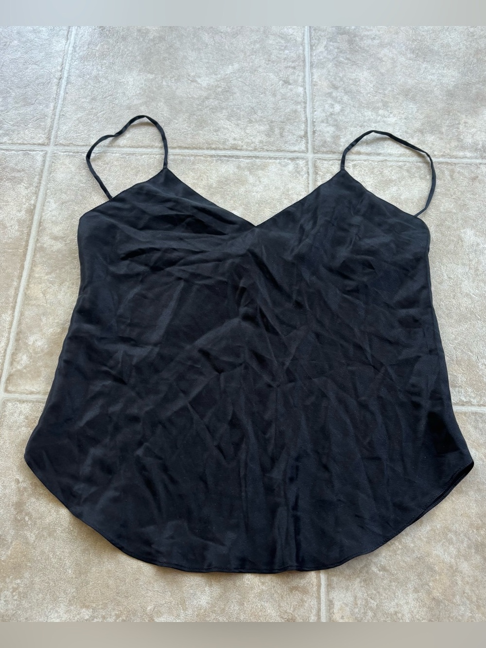 100% Silk Saks Fifth Avenue Black Satin Spaghetti-Strap Cami
